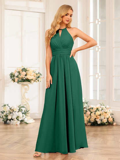 Vestidos Longos de Festa de Casamento com Corte A/Princesa Halter e Lado Dividido