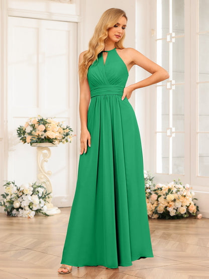 Vestidos Longos de Festa de Casamento com Corte A/Princesa Halter e Lado Dividido