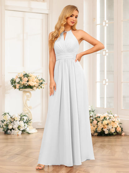 Vestidos Longos de Festa de Casamento com Corte A/Princesa Halter e Lado Dividido