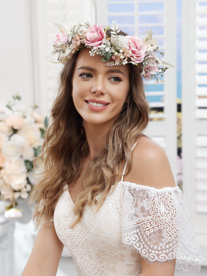 Coroas de Flores de Casamento Rosa Artificiais com Fita Champanhe