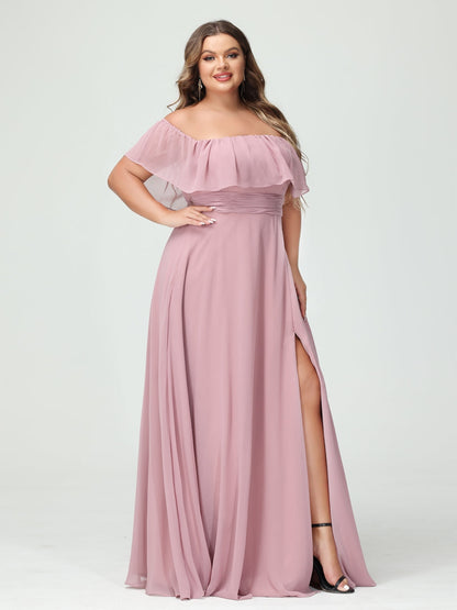 Vestidos Princesa/ Formato A com Decote Em V Sem Mangas Em Chiffon com Divisão Lateral Plus Size com Bolsos