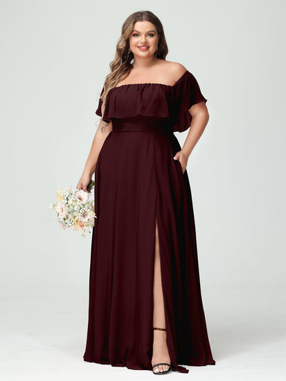 Vestidos Princesa/ Formato A com Decote Em V Sem Mangas Em Chiffon com Divisão Lateral Plus Size com Bolsos