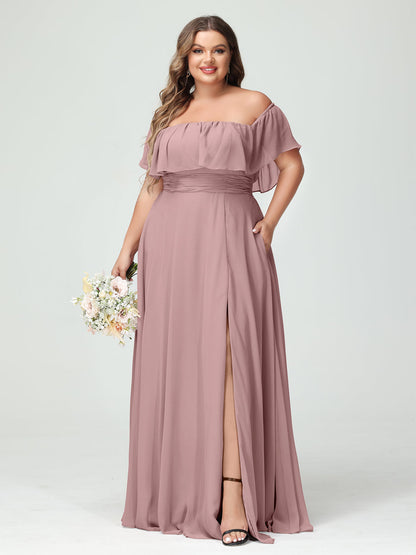 Vestidos Princesa/ Formato A com Decote Em V Sem Mangas Em Chiffon com Divisão Lateral Plus Size com Bolsos