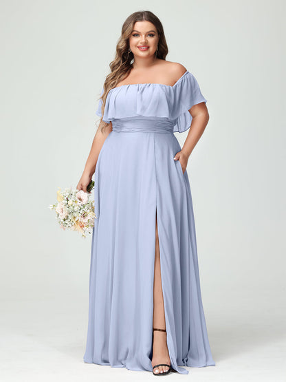 Vestidos Princesa/ Formato A com Decote Em V Sem Mangas Em Chiffon com Divisão Lateral Plus Size com Bolsos