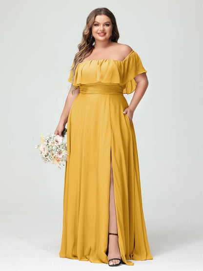 Vestidos Princesa/ Formato A com Decote Em V Sem Mangas Em Chiffon com Divisão Lateral Plus Size com Bolsos