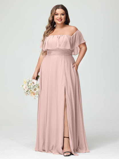 Vestidos Princesa/ Formato A com Decote Em V Sem Mangas Em Chiffon com Divisão Lateral Plus Size com Bolsos